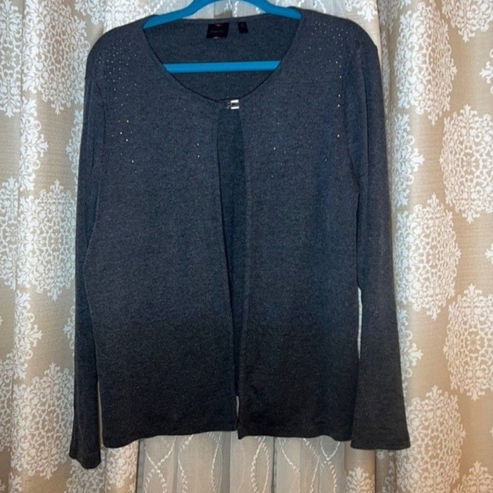 Rafaella Gray Jewel Embellished Cardigan Sweater